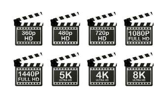 vídeo e televisão Tamanho resolução SD, hd, ultra hd, 4k, 8k. tela exibição resolução. vetor