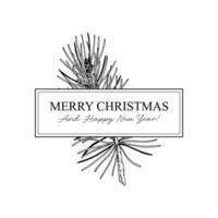 Natal e ano novo design para cartões, convites, impressões. moldura em estilo vintage com elementos de mão desenhada isolados no branco. lugar para texto vetor