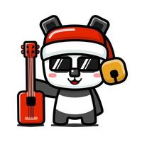 Cubo estilo fofo panda de natal segurando uma guitarra vetor