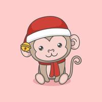 desenho bonito sentado macaco de natal vetor