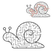 labirinto negro é um caracol bonito. planilhas para crianças. página de atividades. jogo de quebra-cabeça para crianças. molusco engraçado. enigma do labirinto. ilustração vetorial. com a resposta. vetor