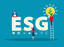 ESG ou conceito de problema de ecologia, empresário líder crescimento de mudas, ilustrador de vetor de conceito de investimento
