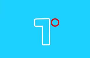 linha alfabeto t letra logo ícone design em vermelho e branco. cor de fundo azul para negócios e empresa vetor