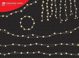 conjunto de elementos de design realista de luzes brilhantes de decorações de Natal em fundo de tranperency. vetor