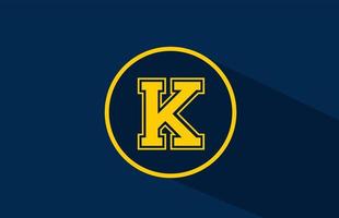 ícone de logotipo de letra do alfabeto amarelo azul k com círculo. design simples e criativo para negócios e empresa vetor