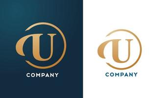 Ícone do logotipo da letra do alfabeto u na cor azul e ouro. design de círculo dourado simples e criativo para empresa e negócios vetor
