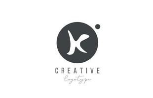 Ícone do logotipo da letra do alfabeto k na cor preto e branco. design de círculo criativo para empresa e negócios vetor