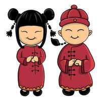 vetor ilustração do uma casal do chinês crianças vestido dentro tradicional roupas, perfeito para cultural, festivo, chinês Novo ano, e educacional Projeto projeto