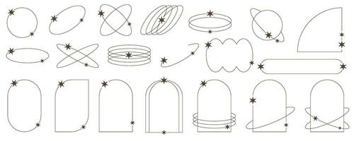 estético quadros e formas com estrelas. mínimo ano 2000 esboço gráfico Projeto com brilhos. abstrato arcos fronteiras. na moda boho geométrico modelos definir. vetor ilustração.