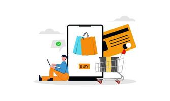 conectados compras e comércio eletrônico conceito ilustração vetor