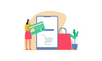 conectados compras e comércio eletrônico conceito ilustração vetor