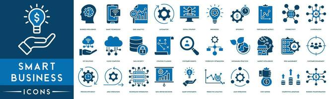 inteligente o negócio esboço ícone coleção. fino linha conjunto contém tal ícones Como o negócio inteligência, inteligente tecnologia, dados análise, automação, digital estratégia e inovação ícones vetor
