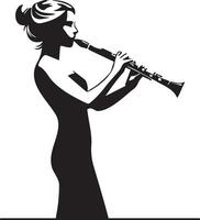 mulher jogar clarinete linha desenho. vetor