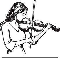 mulher jogar violino linha desenho. vetor