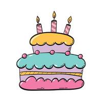 fofa desenho animado aniversário bolo com 3 velas para berçário cartazes, cumprimento cartões, impressões, adesivos, sublimação, bandeiras, convites, etc, eps 10 vetor