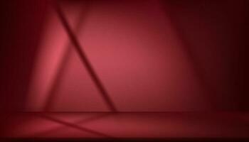 vermelho fundo estúdio quarto com luz e janela sombra para produtos apresentação.vetor 3d pano de fundo esvaziar parede quarto com luz solar efeito excessivamente em chão, maquete para exibição produtos vetor