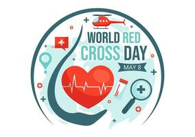 mundo vermelho Cruz dia vetor ilustração em pode 8 para médico saúde e fornecendo sangue dentro cuidados de saúde plano desenho animado fundo Projeto