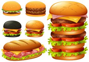 Um conjunto de hambúrguer no fundo branco vetor