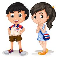 Menino tailandês e menina sorrindo vetor