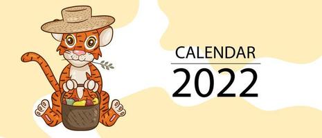 modelo de design de calendário para 2022, o ano do tigre de acordo com o calendário chinês ou oriental, com uma ilustração de tigre. capa do calendário para 2022. vetor