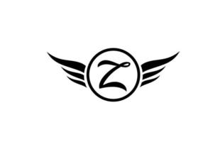 ícone preto e branco do logotipo de letra do alfabeto z wing wings com um círculo para design e negócios da empresa vetor