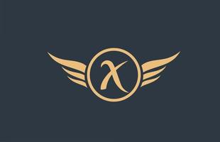x logotipo de letra do alfabeto azul amarelo com ícone de asas de asa e círculo para design de negócios e empresa vetor