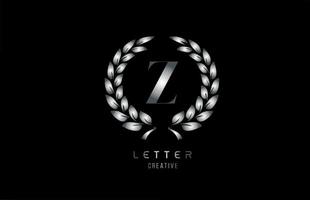 Ícone de logotipo de letra do alfabeto z metal cinza prata com design floral para empresa e negócios vetor