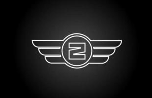 Ícone do logotipo da letra z do alfabeto para negócios e empresas com design de asa de linha em preto e branco vetor