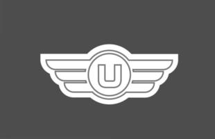 Ícone do logotipo da letra do alfabeto u para negócios e empresa com design de asa de linha vetor