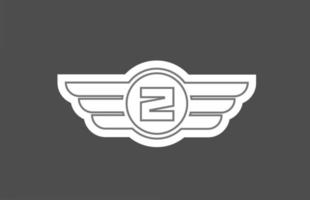 Ícone do logotipo da letra z do alfabeto para negócios e empresas com design de asa de linha vetor