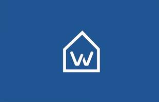 w ícone do logotipo da letra do alfabeto para empresa e negócios com design de casa azul branca vetor