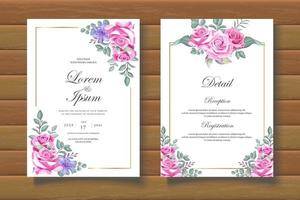 conjunto de cartão de convite de casamento floral elegante vetor