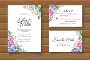 conjunto de cartão de convite de casamento floral elegante vetor