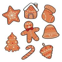 coleção de biscoitos de gengibre de Natal bonitos desenhos animados desenhados à mão vetor