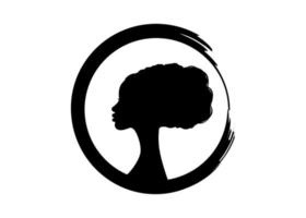 penteados afro, retrato de beleza mulher salão de beleza redondo silhueta de design de logotipo, vetor isolado no fundo branco
