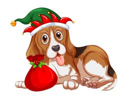 Cão de tema de Natal usando chapéu de festa vetor