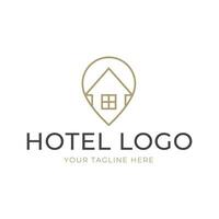 hotel logotipo. hotel ponto logotipo vetor. PIN ícone com hotel símbolo combinação isolado em branco fundo. vetor