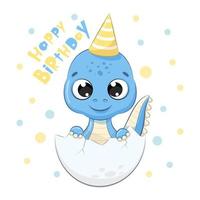 dinossauro fofo com frase - feliz aniversário. vetor