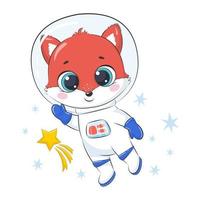 fofo astronauta raposa com estrelas. ilustração infantil. vetor