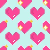 pixel corações, fevereiro 14, desatado padrão, quadrados, retro vetor