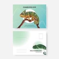 modelo de cartão postal com conceito de lagarto camaleão, estilo aquarela vetor