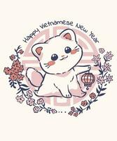 fofa gato vietnamita Novo ano camiseta vetor
