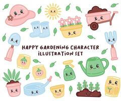 fofa personagem jardinagem ilustração conjunto vetor