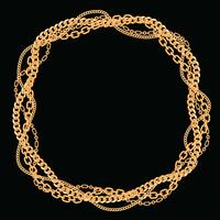 Moldura redonda feita com correntes douradas trançadas. No preto. Ilustração vetorial