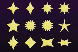 conjunto do realista 3d fofa ouro brilhante Estrela brilhar emoji ícone vetor
