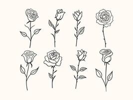 conjunto do minúsculo flores linha arte vetor ilustração