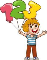desenho animado vetor ilustração do Garoto segurando colorida balão com 123 número