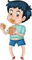 um menino comendo fastfood em um fundo branco vetor