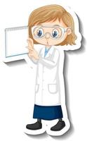Adesivo de personagem de desenho animado com uma garota em um vestido de ciências vetor