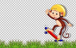 macaco brincando de skate no fundo da grade vetor